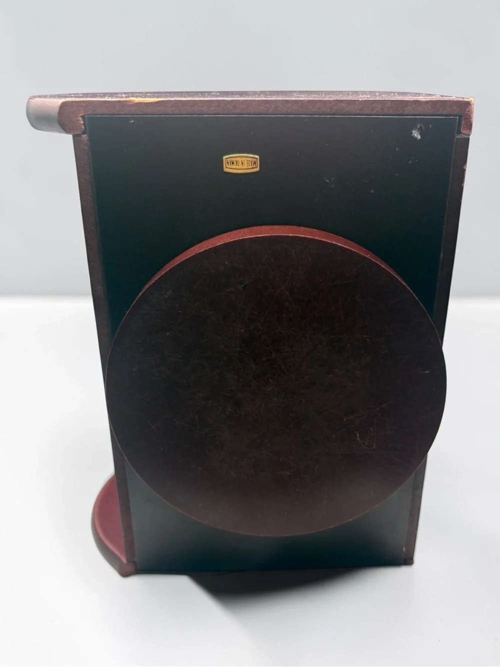 Vintage Cherry Colored Wood Rotating Desk Organizer Napkin Letter Holder 7x6.5”